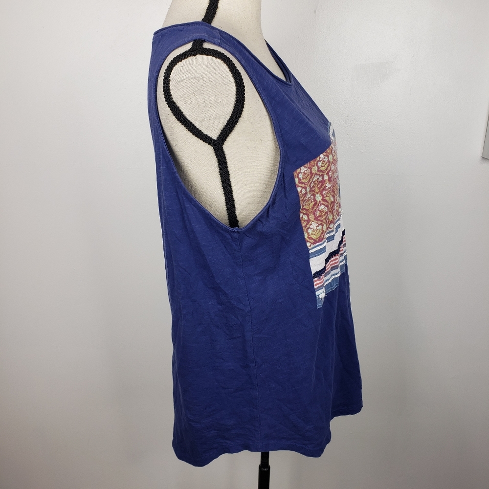 Lucky Brand Blue White Red American US Flag Scoop Neck Cotton Tank Top L - Picture 2 of 9